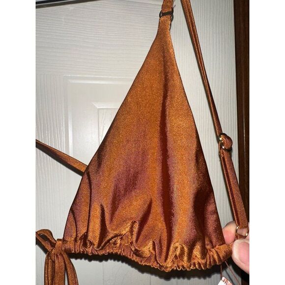 NWT MINKPINK Canyon Wrap Triangle Bikini Top in Gingerbread Brown SZ LG - Picture 8 of 16